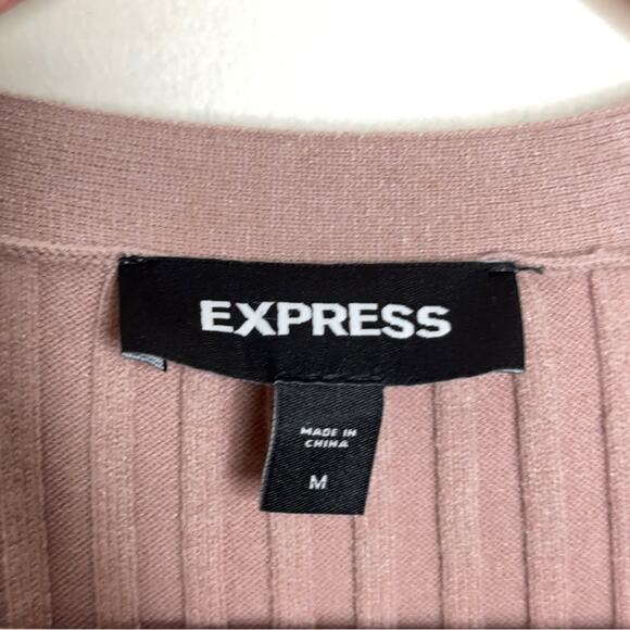 EXPRESS Ribbed Jewel Button Front Midi Sweater Dress Mauve Pink {XX1} - Picture 7 of 9